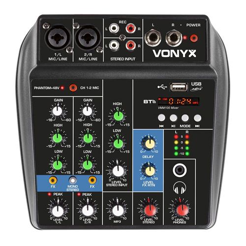Vonyx VMM100 Table de mixage DJ 4 canaux - Avec récepteur Bluetooth, affichage LED, lecteur USB, entrées micros État correct N/A reconditionné disponible sur Fnac | Dero