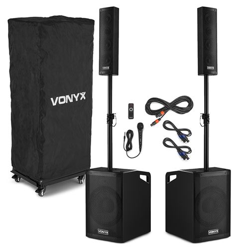 Vonyx VX1050BT Pack enceintes sono actives 1150W - système 2.2 - subwoofer 2 x 12 + micro État correct Vonyx reconditionné disponible sur Fnac
