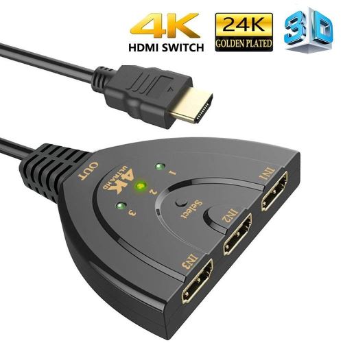 VSHOP® Switch (commutateur) 3 Ports HDMI en 1 Ultra HD (2160p) avec câble 50 cm, Compatible avec PS4 / Xbox One/Switch État correct reconditionné disponible sur Fnac