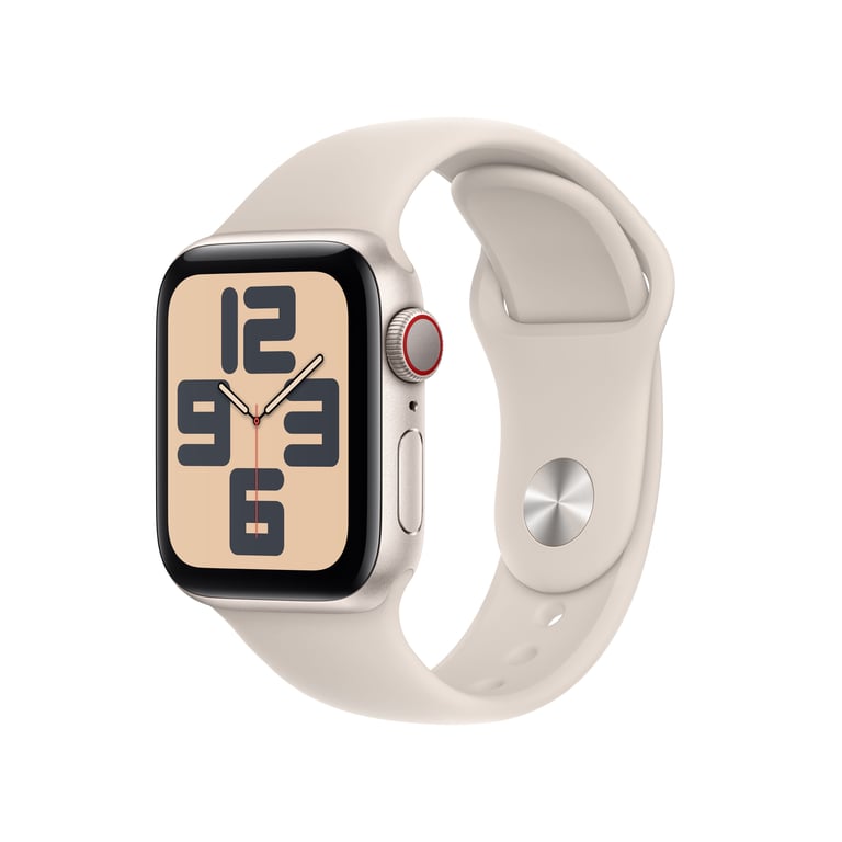Watch SE 2 (GPS + 4G), boitier en aluminium Lumière stellaire de 40 mm avec boucle en caoutchouc Sport S/M, Lumière stellaire - Excellent état Parfait état Apple reconditionné disponible sur Pixmania