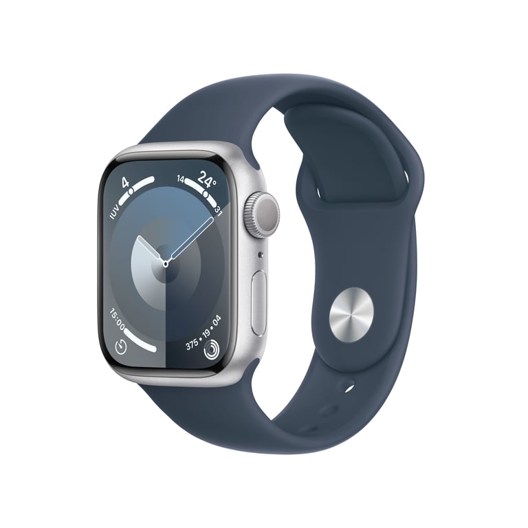 Watch Series 9 GPS, boitier en aluminium de 41 mm avec boucle en caoutchouc, Bleu, M/L - Bon état Bon état Apple reconditionné disponible sur Pixmania