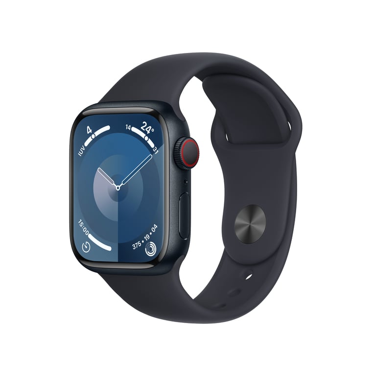 Watch Series 9 GPS + Cellulaire, boitier en aluminium de 41 mm avec boucle en caoutchouc, Noir, M/L - Très bon état Très bon état reconditionné disponible sur Pixmania