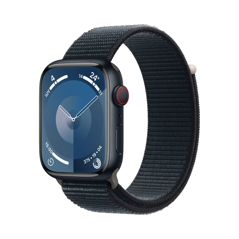 Watch Series 9 GPS + Cellulaire, boitier en aluminium de 45 mm avec boucle sport, Noir - Très bon état Très bon état Apple reconditionné disponible sur Pixmania