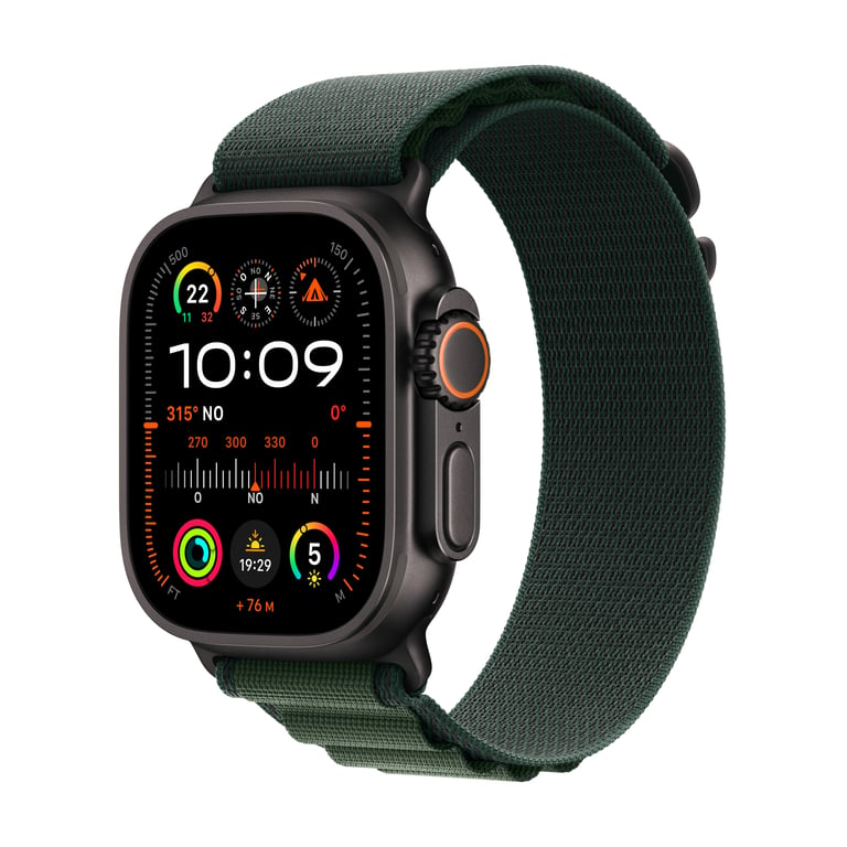 Watch Ultra 2 GPS + Cellular 49 mm Noir Titane avec Bracelet Alpine Loop Vert Foncé, M - Excellent état Parfait état Apple reconditionné disponible sur Pixmania