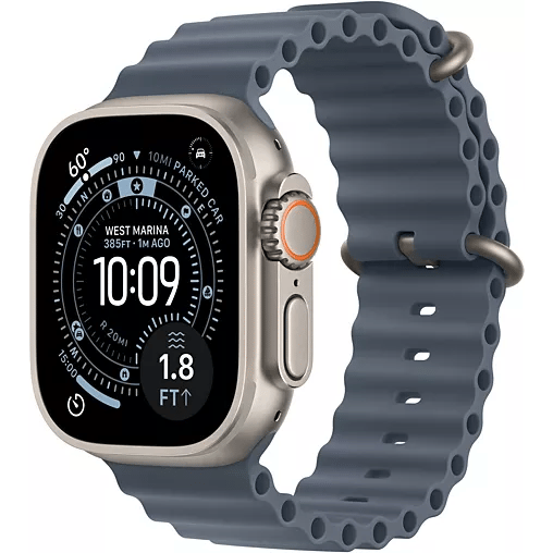 Watch Ultra 3 (2025) GPS + Cellular boitier de 49mm en Titane Naturel avec Bracelet Océan, Bleu - Très bon état Très bon état Apple reconditionné disponible sur Pixmania
