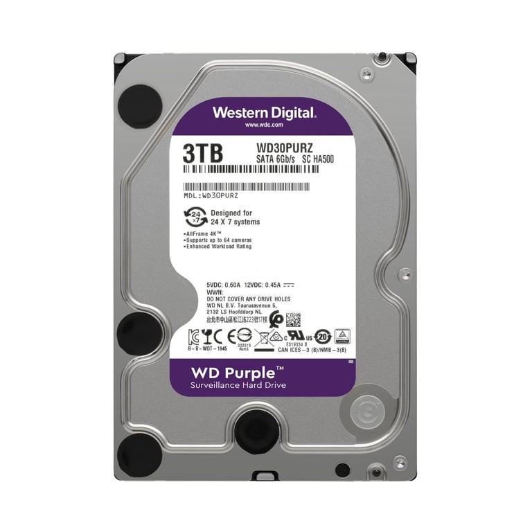 Western Digital Purple disque dur 3 To 5400 tr/min 64 Mo 3.5  Série ATA III - Excellent état Parfait état Western Digital reconditionné photo 3 | Dero