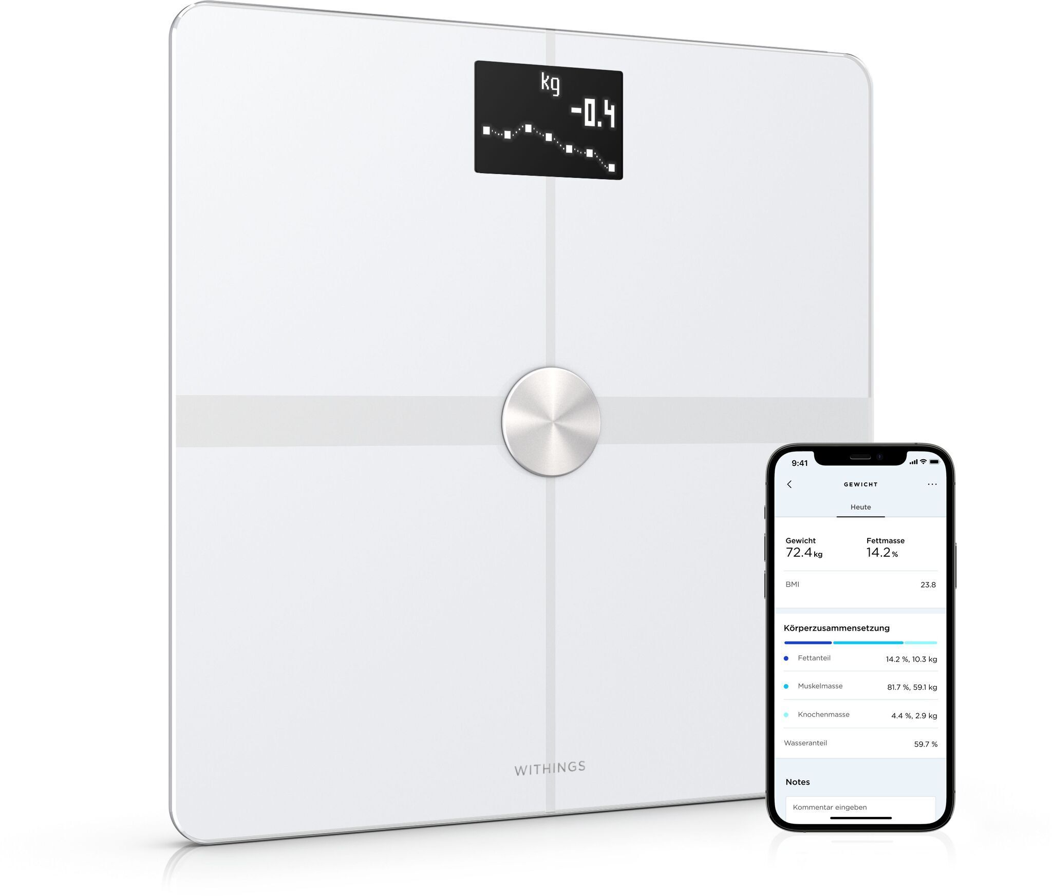 Withings Body+ blanc Très bon état Withings reconditionné disponible sur Refurbed