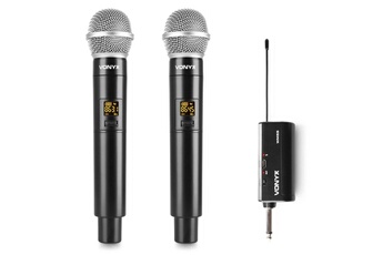 wm552 double microphone sans fil professionnel - portée jusqu'à 50 mètres, avec récepteur plug in, affichage digital Très bon état Vonyx reconditionné disponible sur Darty
