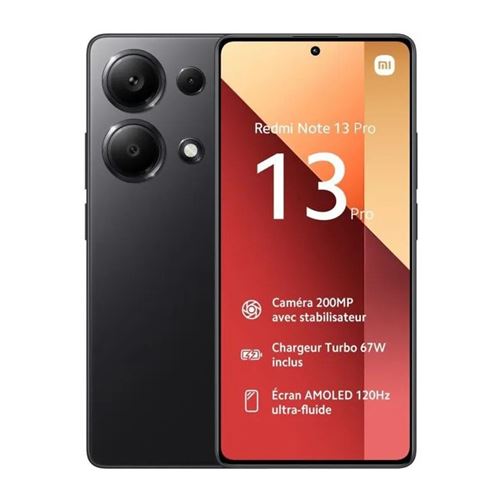 Xiaomi Redmi Note 13 Pro - 4G smartphone - double SIM - RAM 8 Go / Mémoire interne 256 Go - microSD slot - OLED display - 6.67" - 2400 x 1080 pixels - (120 Hz) - 3 x caméras arrière 200 MP, 8 MP, 2 MP - front camera 16 MP - noir minuit État correct N/A reconditionné disponible sur Fnac