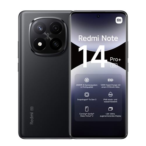 Xiaomi Redmi Note 14 Pro+ - 5G smartphone - double SIM - RAM 12 Go / Mémoire interne 512 Go - OLED display - 6.67" - 2712 x 1220 pixels (120 Hz) - 3 x caméras arrière 200 MP, 8 MP, 2 MP - front camera 20 MP - noir minuit État correct N/A reconditionné disponible sur Fnac