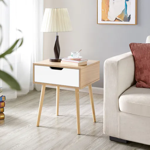 Yaheetech Table de Chevet Scandinave Table de Nuit 48,4 x 40,7 x 57,5 ??cm Table d'appoint avec Tiroir en Bois de pin Massif avec Pieds Bon état reconditionné disponible sur Rakuten